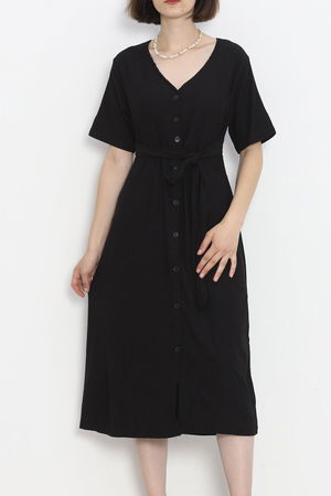 Button Front Dress Black