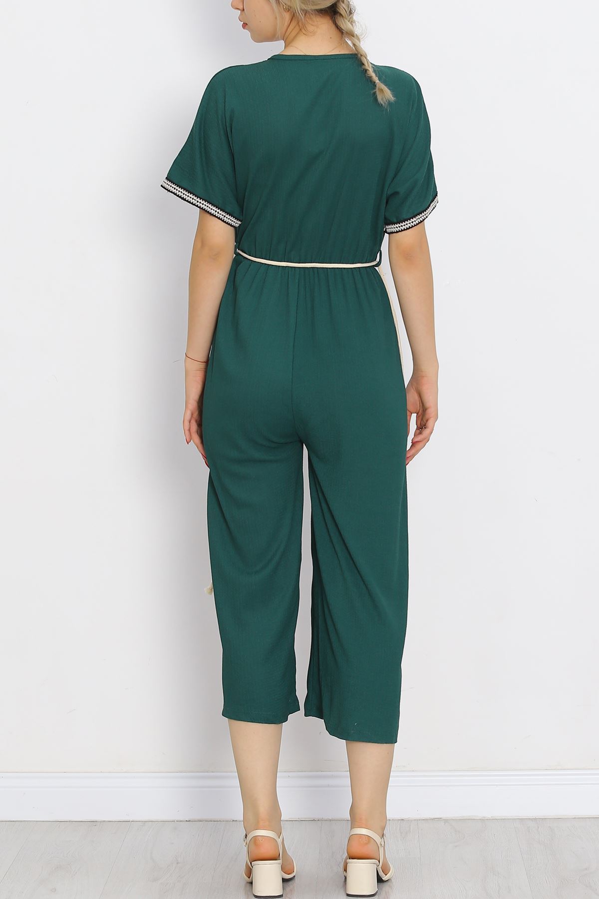 Knit Belt Burlap Jumpsuit Emerald