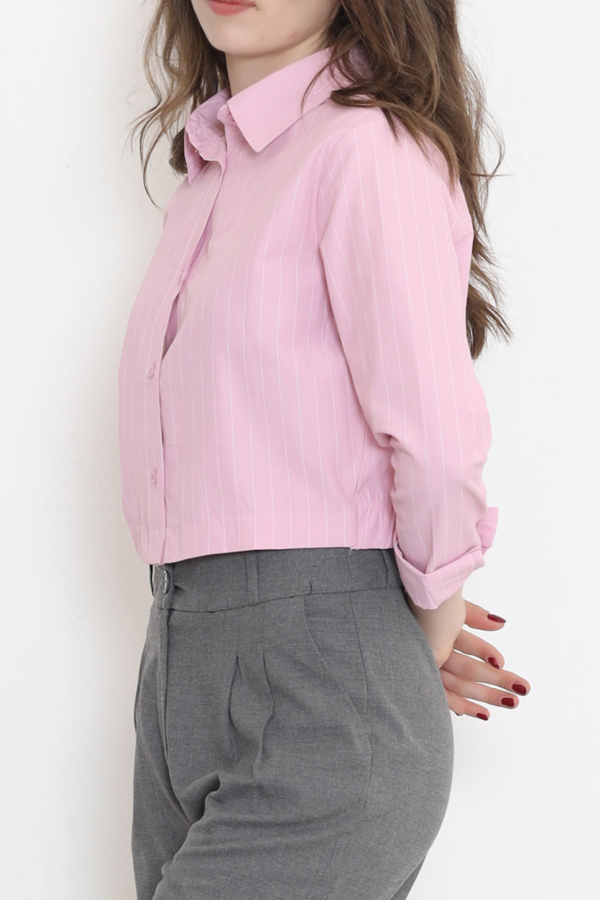 Striped Crop Shirt Pink