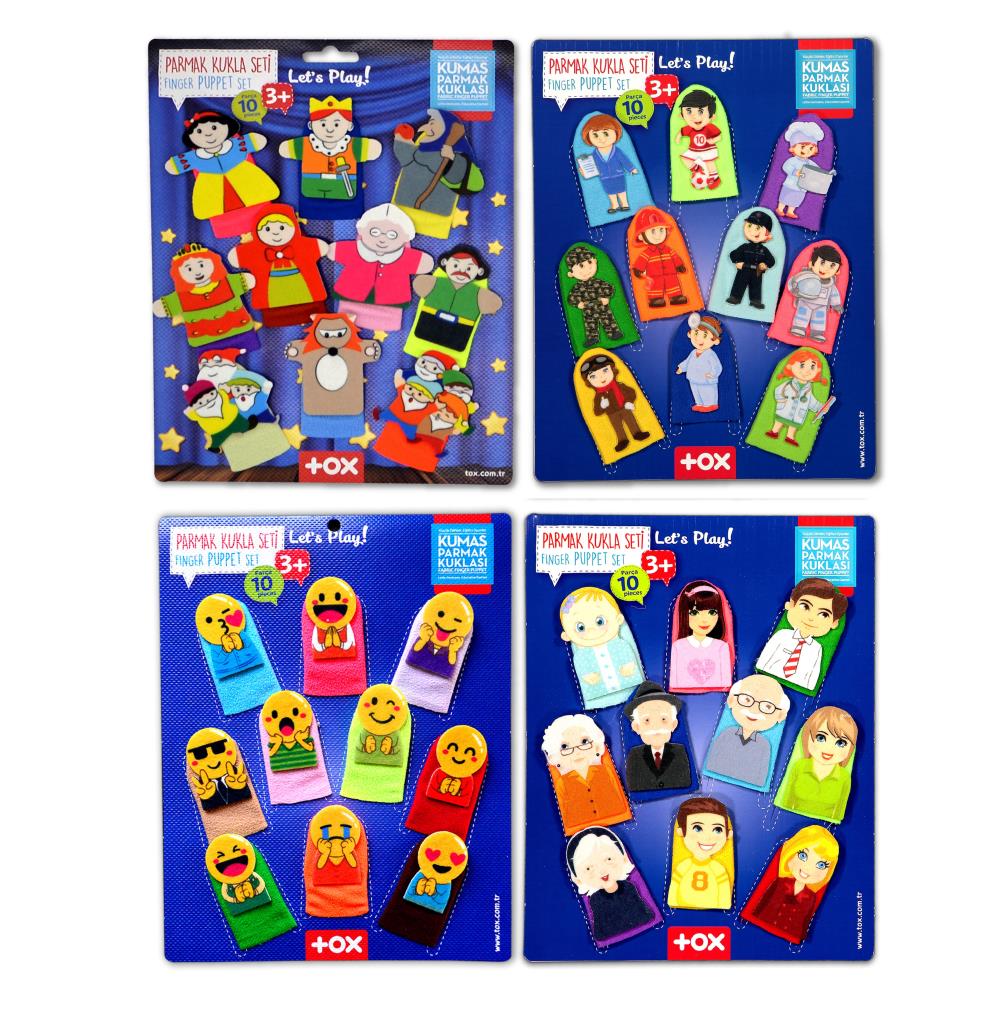 4 Set - 40 Pieces Fairy Tale Heroes, Family Members, Professions and Emojis Finger Puppet