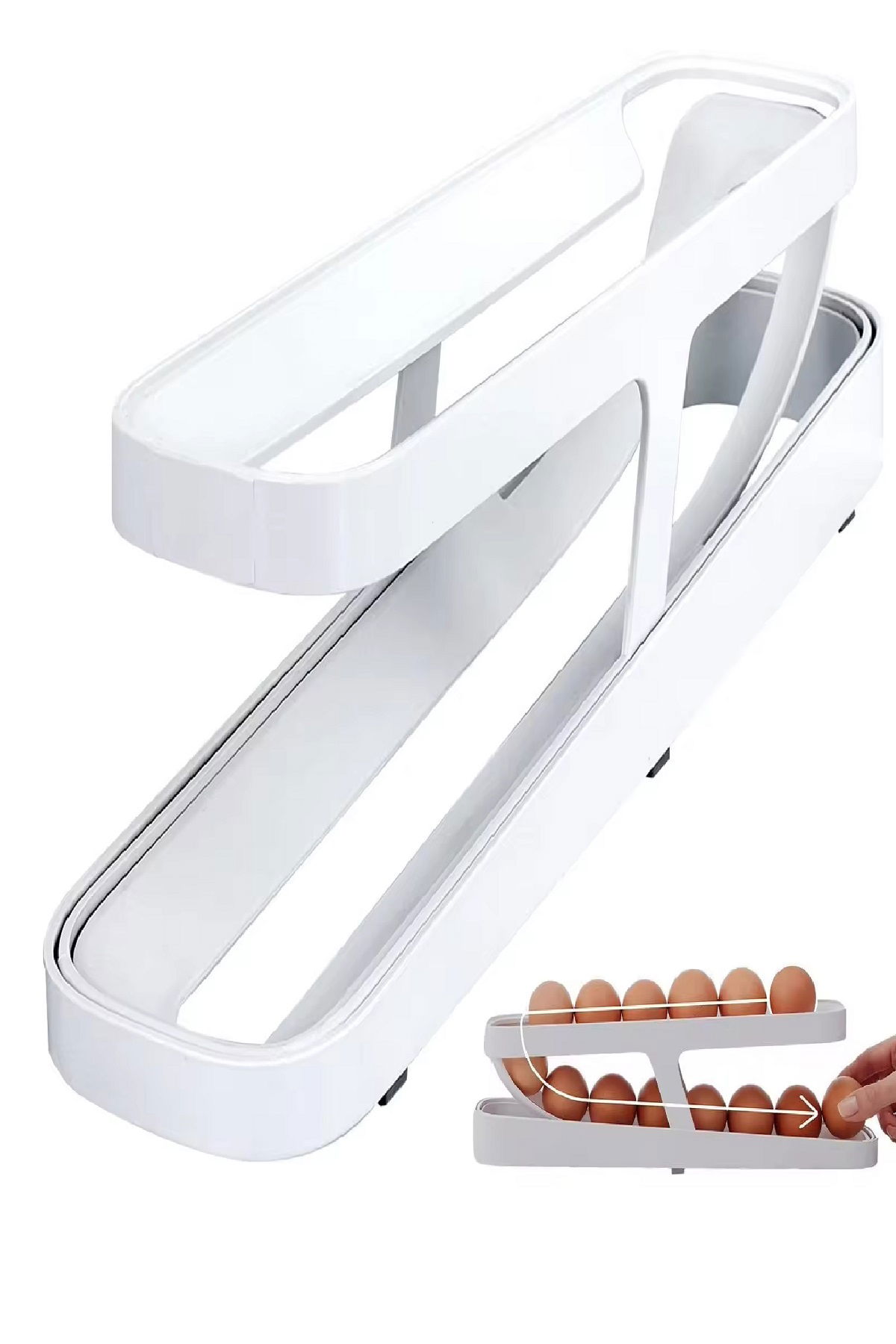 Automatic 2-Tier Refrigerator Egg Organizer - Egg Storage Container - 14 Egg Capacity