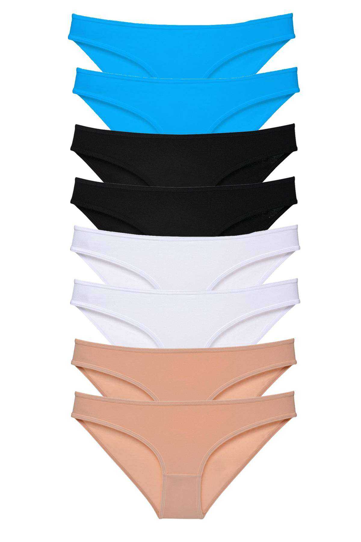 8pcs Super Eco Set Lycra Women Slip Panties Black Skin White Blue