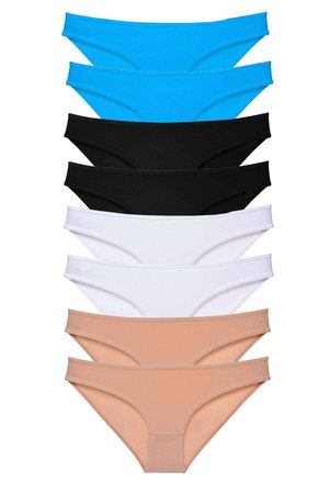 8pcs Super Eco Set Lycra Women Slip Panties Black Skin White Blue