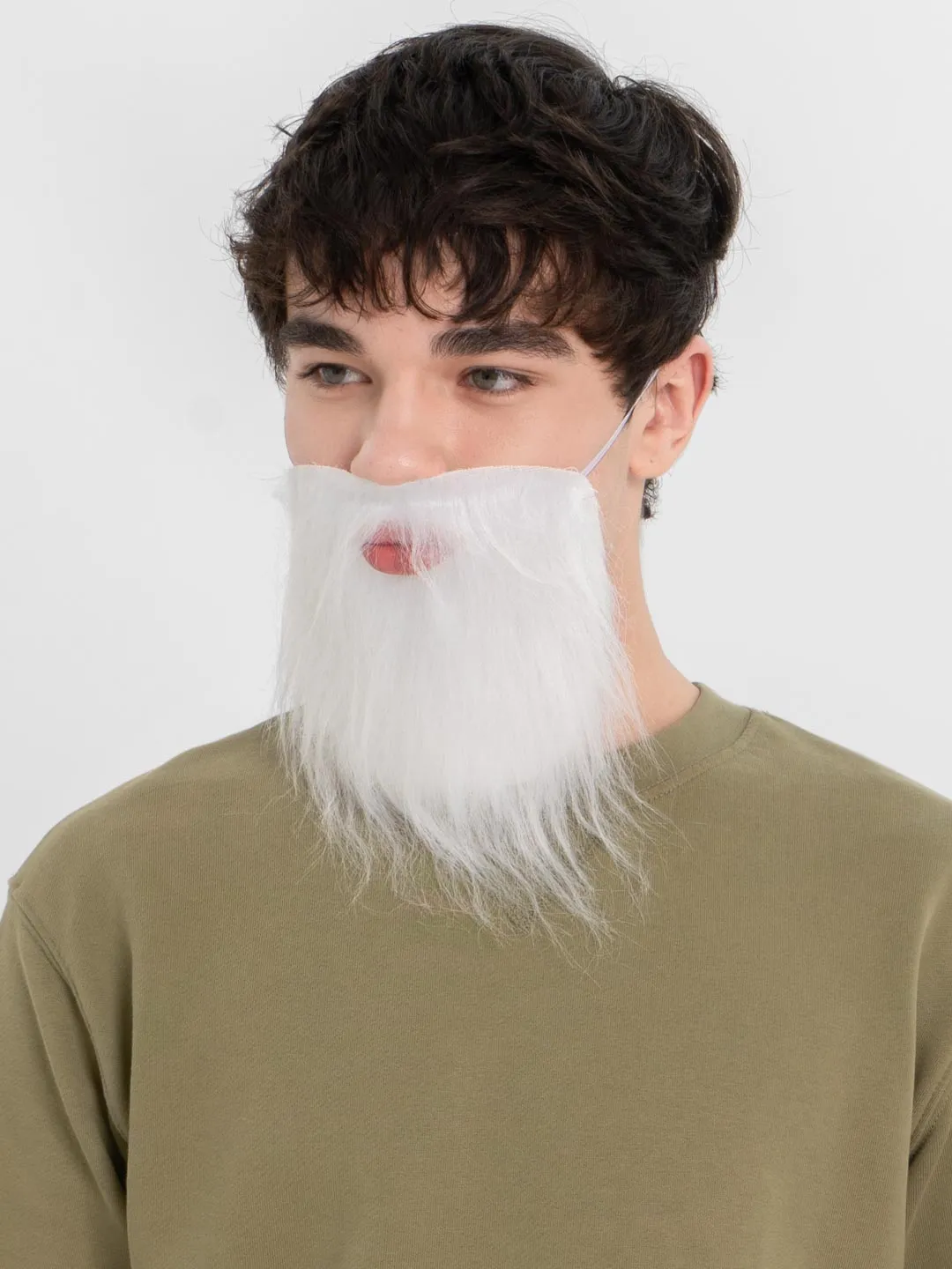 White Beard with White Brushed Back Elastic Adult Child Compatible