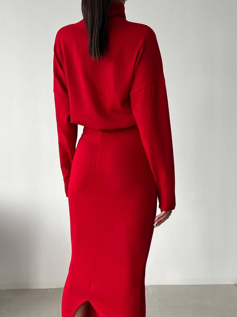 Women's Turtleneck Sweater Dress - Red