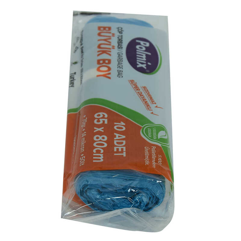 Garbage Bag Big Size 65x80Cm 70Gr 14Mikron 50Lt Blue Roll 10Pcs