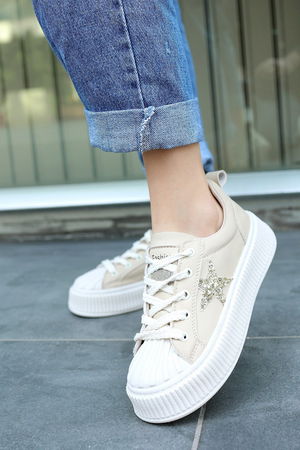 Beige Skin Lace-Up Sneakers