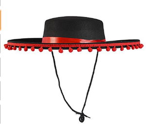 Black Color Children's Spanish Hat with Red Pompom