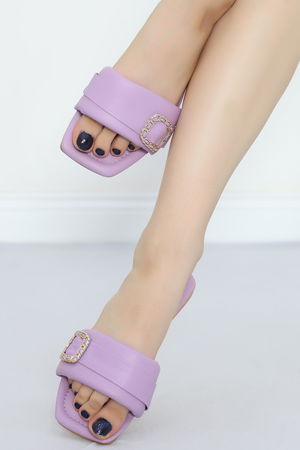 Buckle Detailed Slippers Lilac