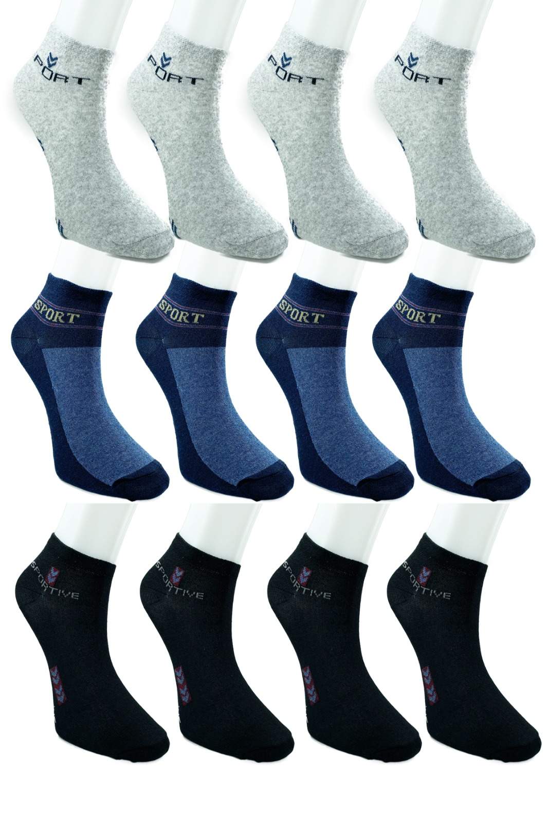 12 Pairs Cotton Men's Summer Sports Ankle Socks Black Gray Navy Blue