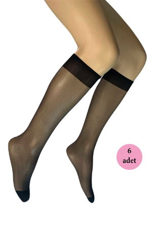 6 Pcs Shiny Knee High Women Socks 15 Denier Black 500