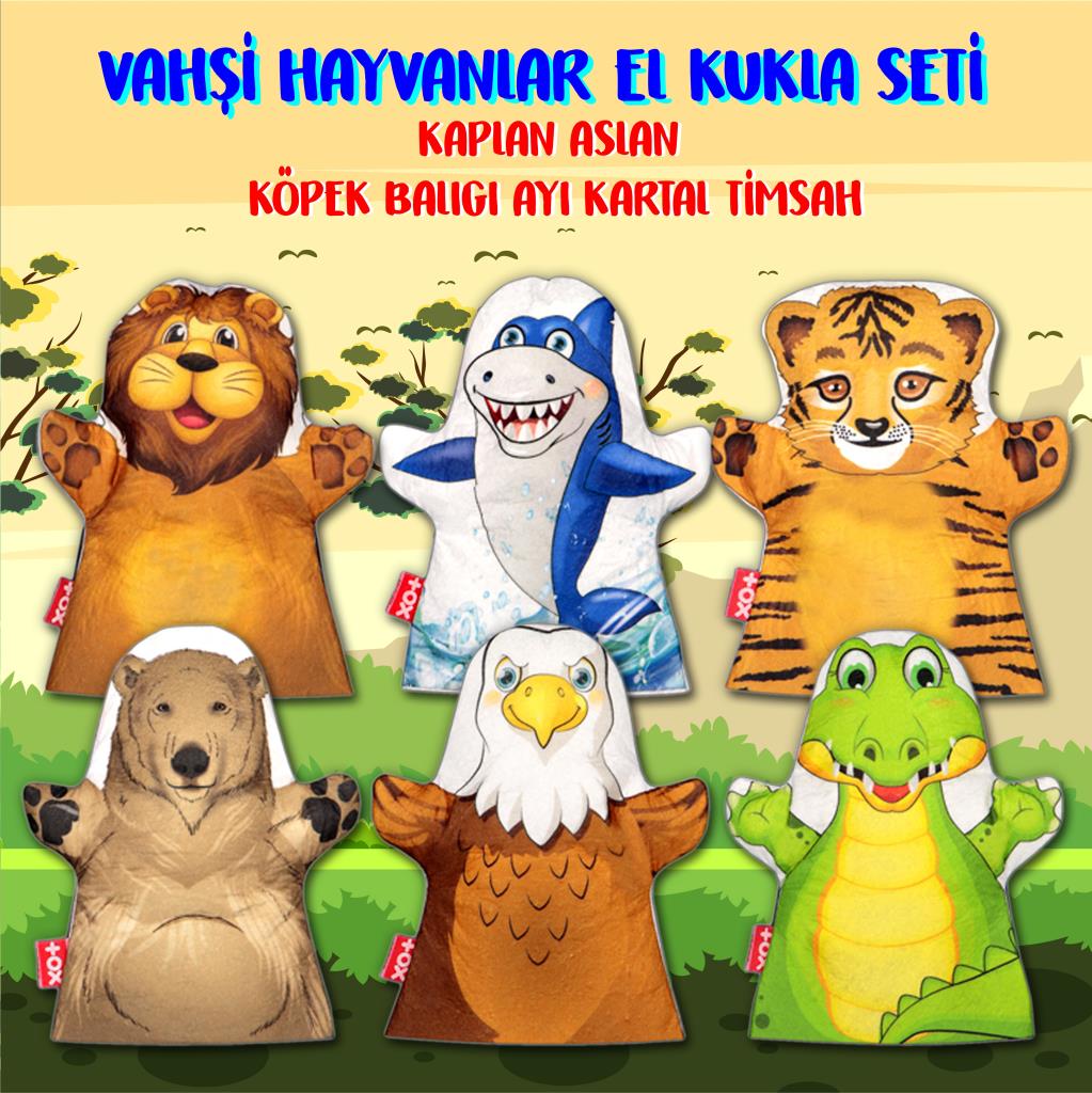 6 Piece Wild Animals Hand Puppet Set , Educational Toy