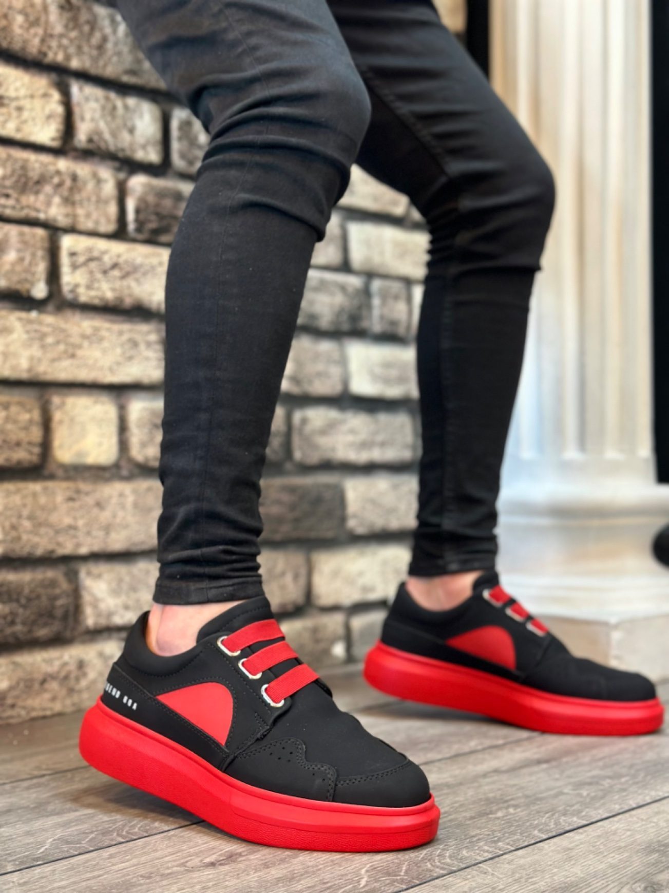 Boa Thick Sole Unlaced Style Casual Black Red Men's Shoes