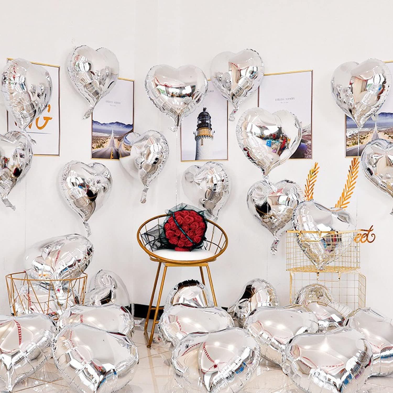 Metalized Shiny Silver Heart Shaped Flying Balloon Foil 18inch 45cm 10Pcs