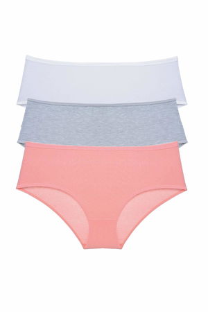 3Pcs Women High Waist Bato Panties White Gray Powder