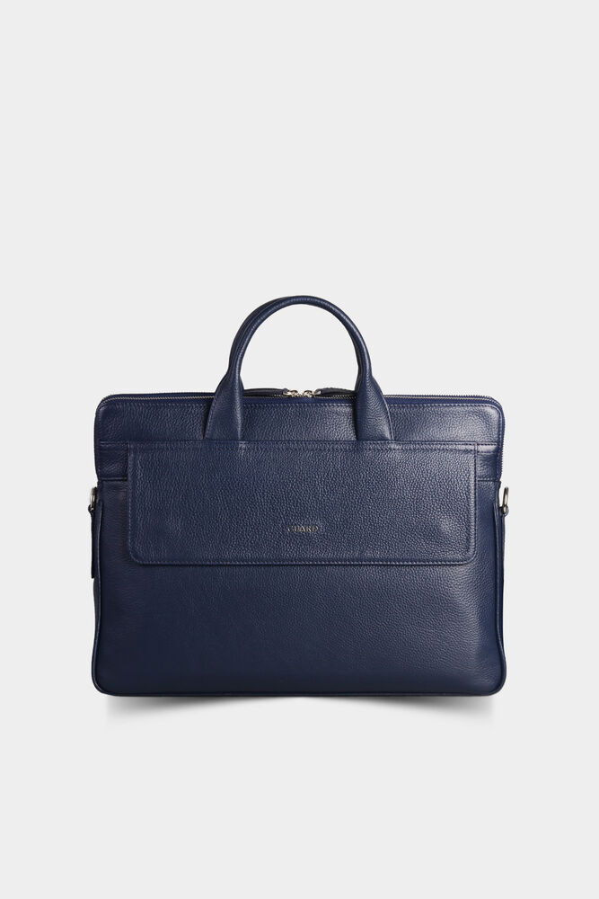 Navy Blue Leather Laptop Bag