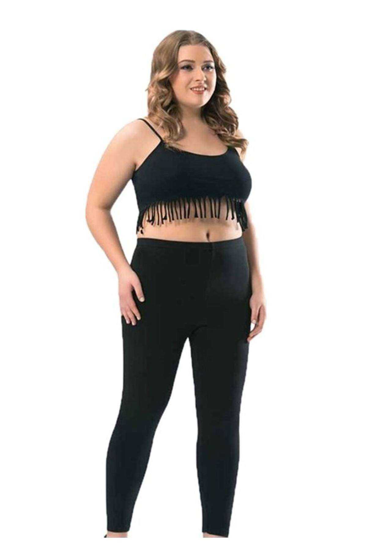 Plus Size Women's Long Leg Lycra Sports Plain Leggings Black 4000