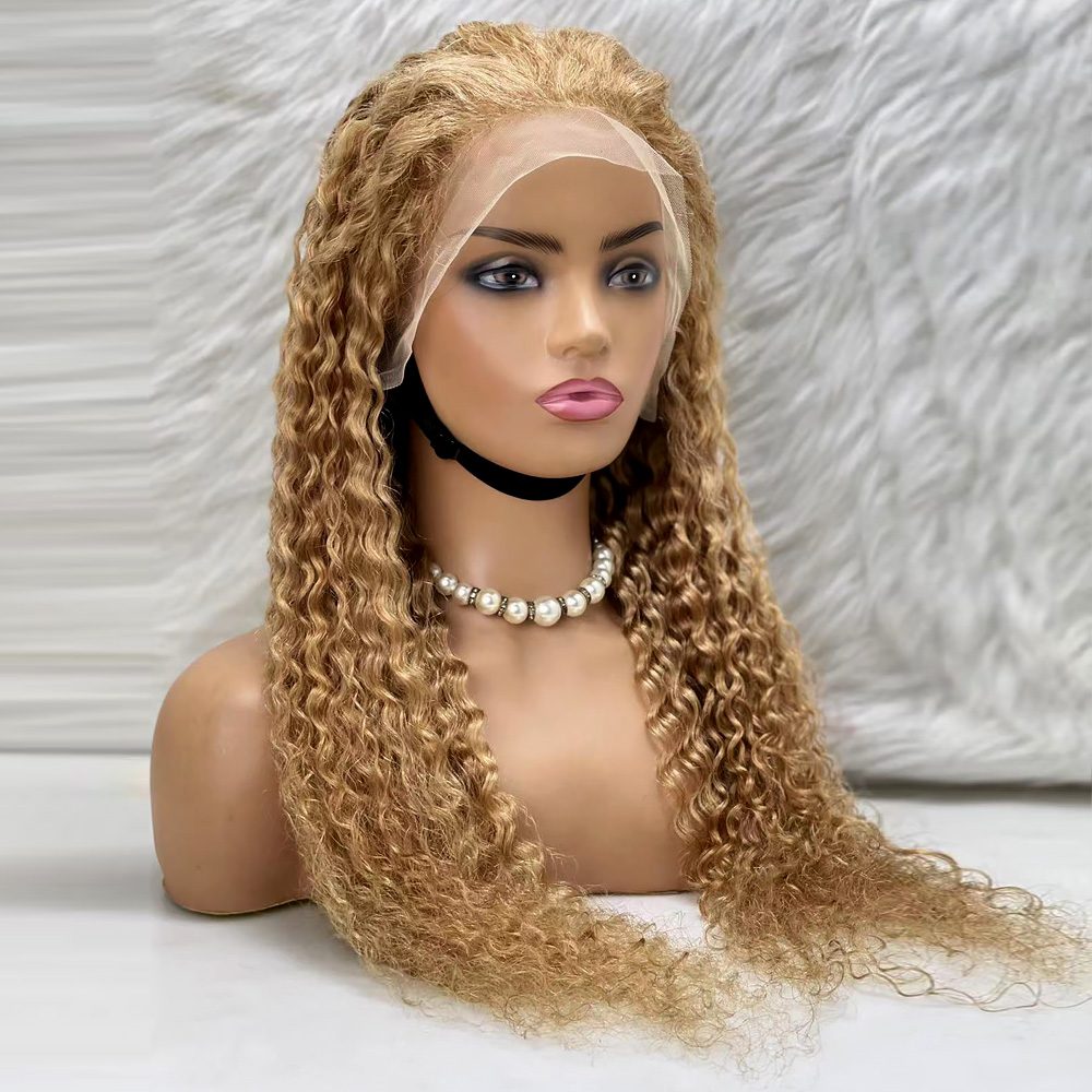 Afro Wave Front Lace Real Hair Tulle Wig / Golden Caramel / 70/75cm