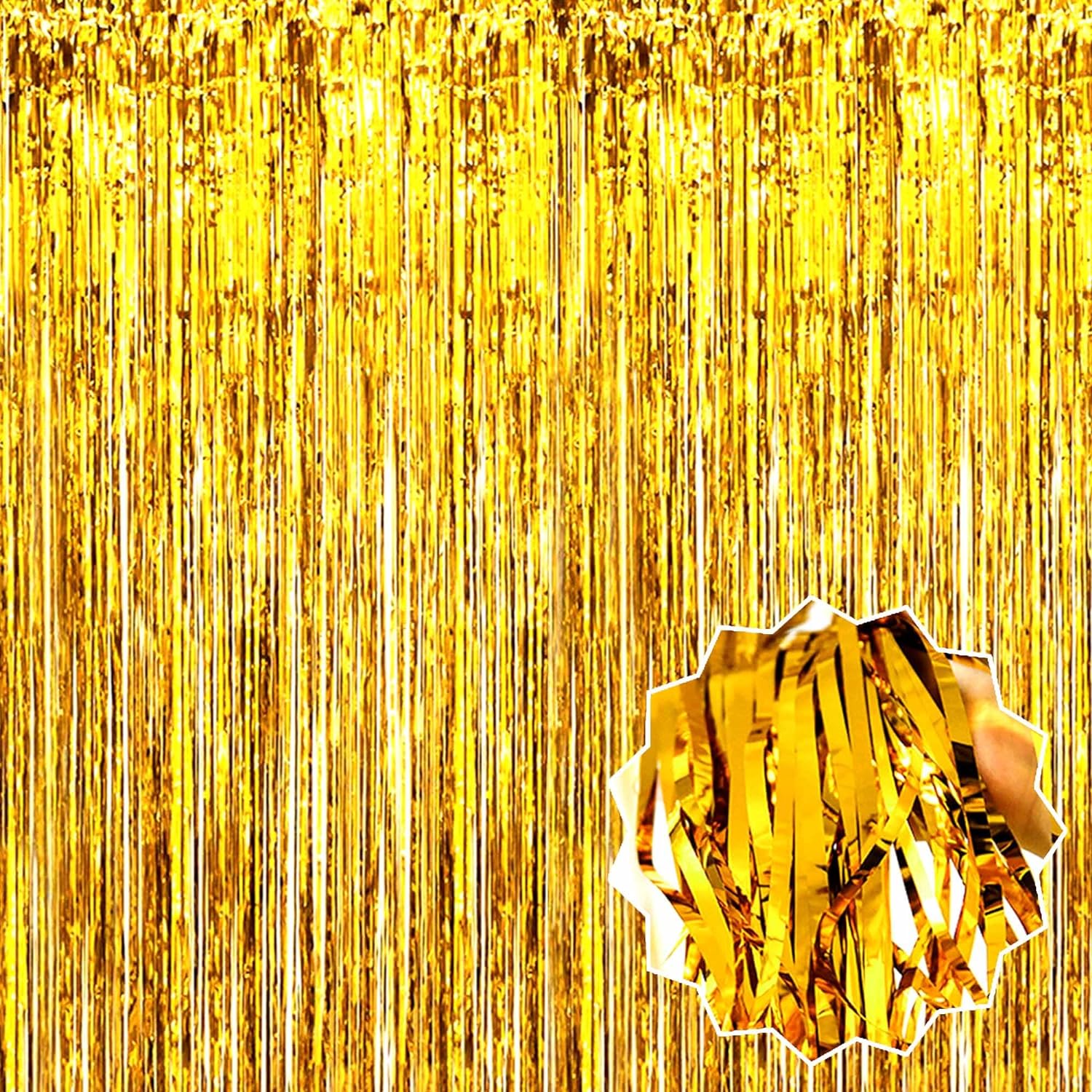 Gold Gold Color Extra Metalized Shiny Fringed Backdrop Curtain Imported A Quality 1x2 Meters