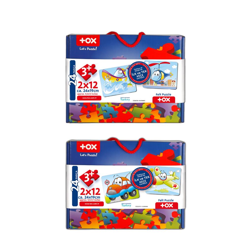 4 Set - 48 Piece Airplane, Car, Boat and Helicopter 3+ Felt Jigsaw Puzzle - 3 Year Old Puzzle