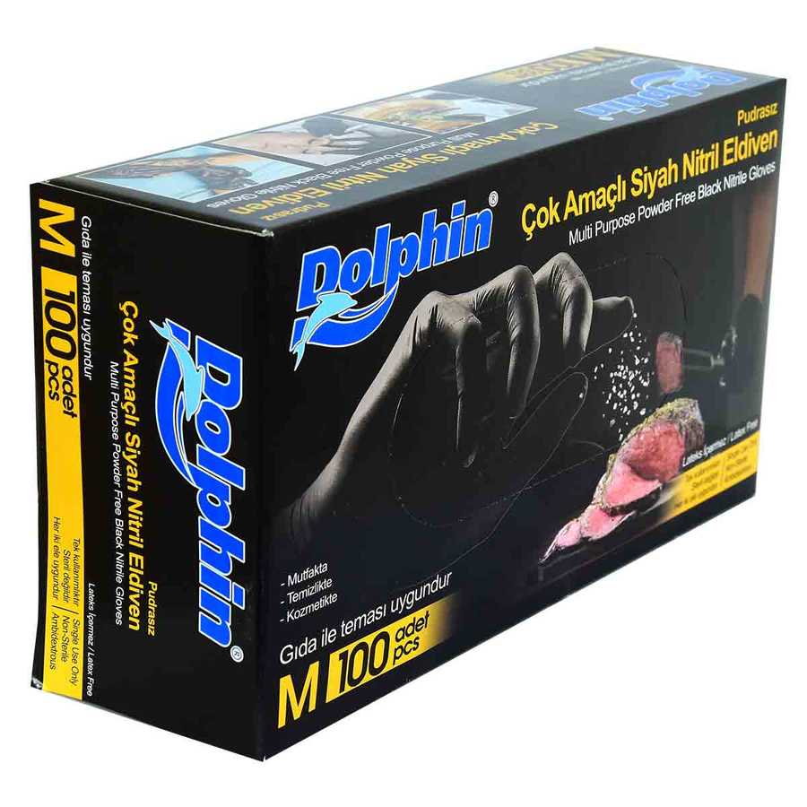 Powder Free Black Nitrile Gloves Medium (M) 100 Pack