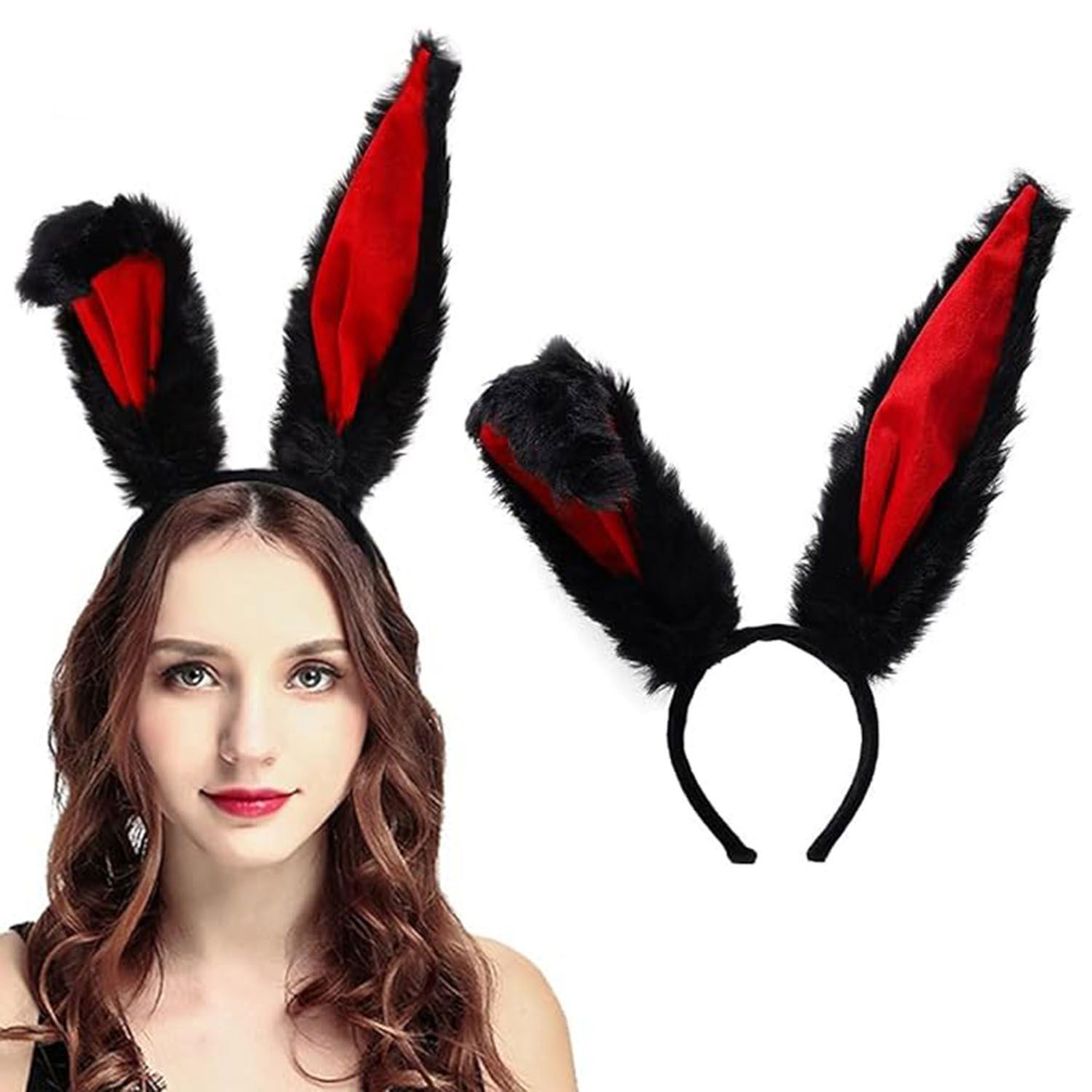 Plush Material Mega Size Shapeable Rabbit Ears Black 14X43 cm