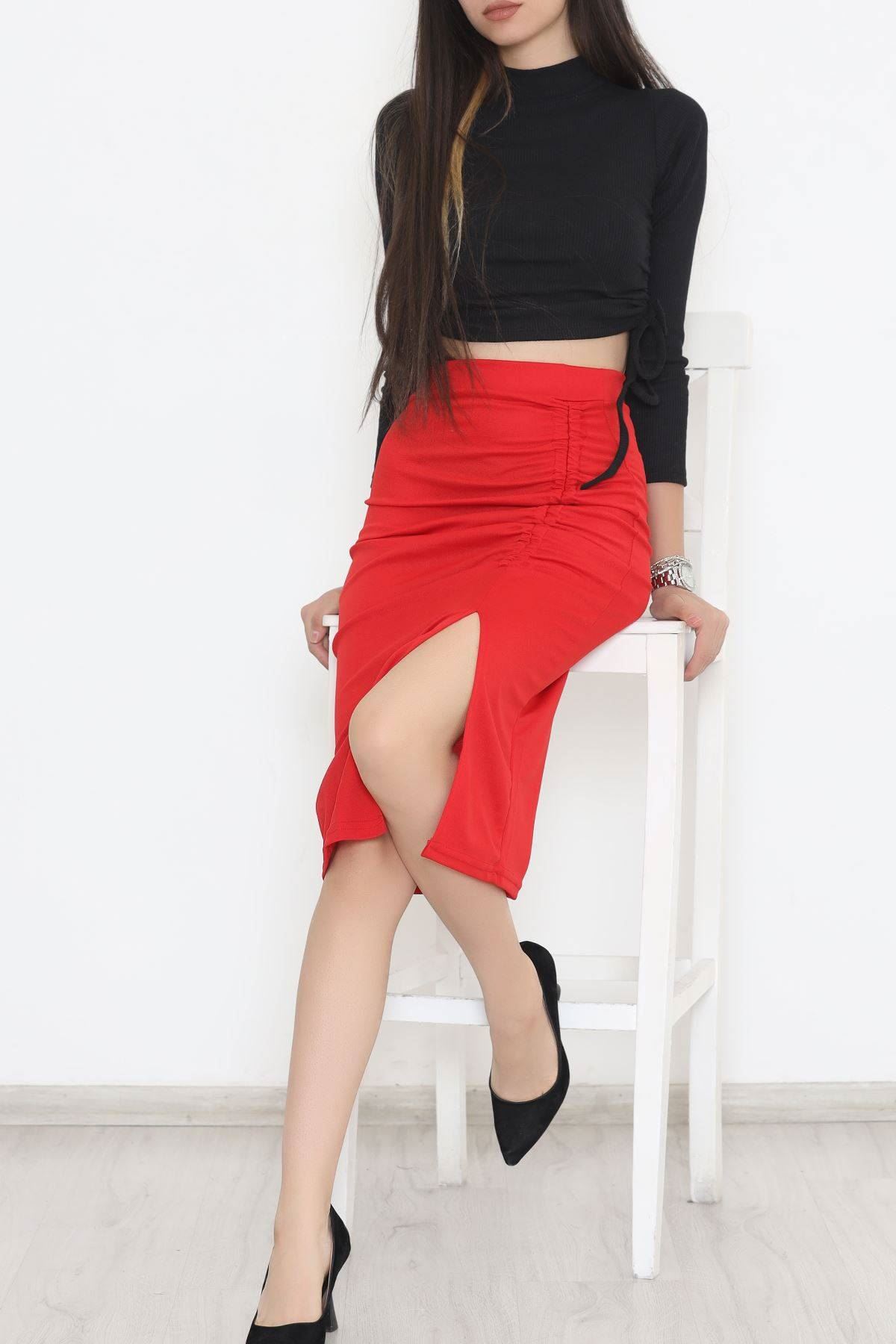 Scuba Shirred Skirt Red