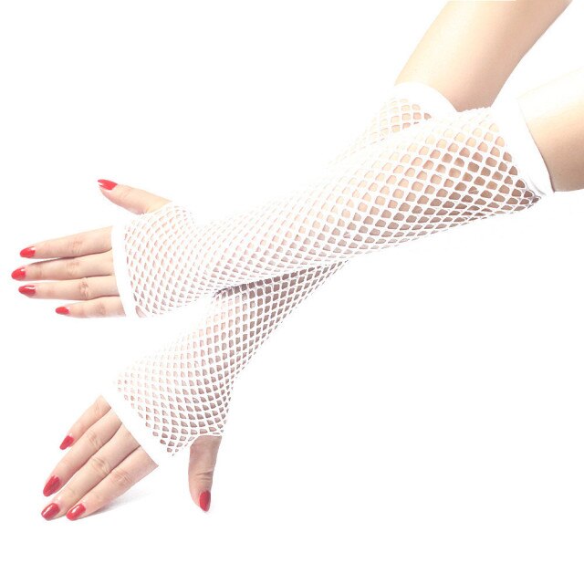 Long Mesh Knit Gloves White Color