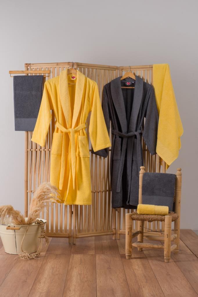 Jacquard Family Bathrobe Set Camilla Yellow Anthracite