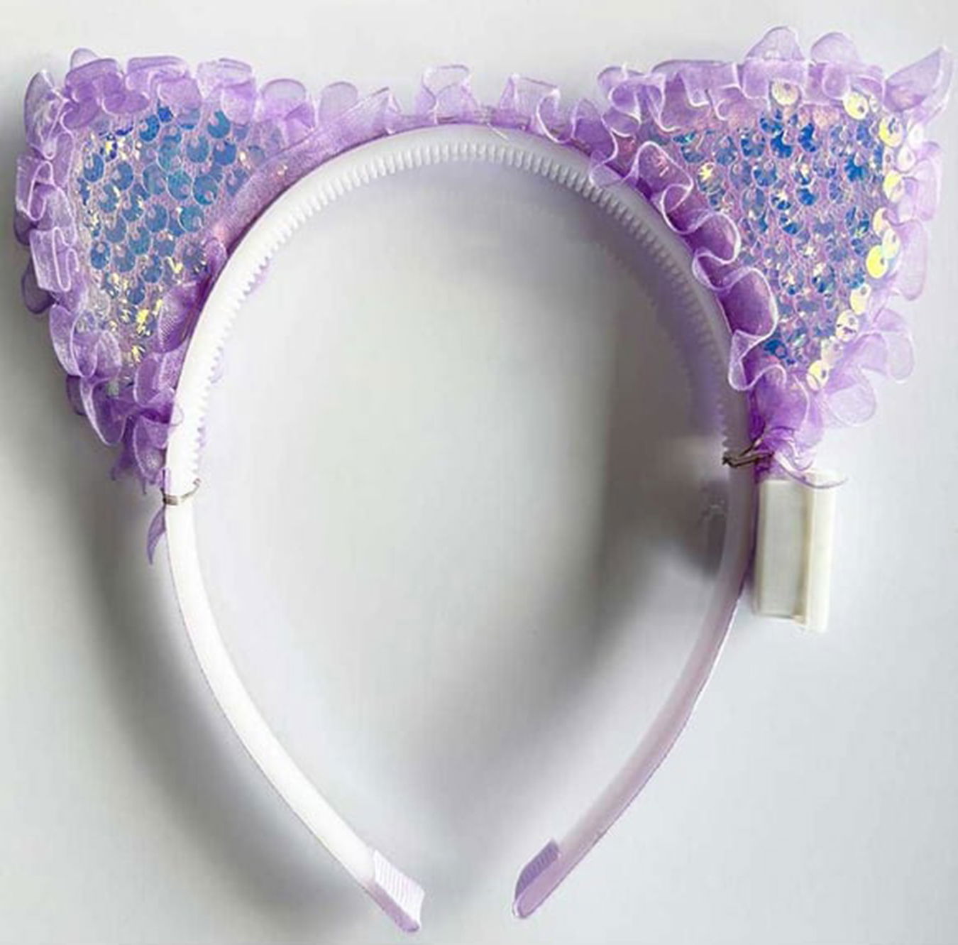 Lacy Purple Sequin Sequined Led Lighted Cat Ear Crown 17x19 cm