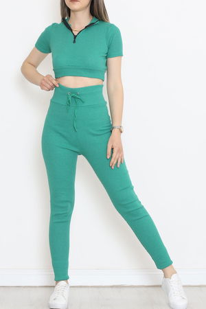 Camisole Zippered Short Sleeve Suit Green