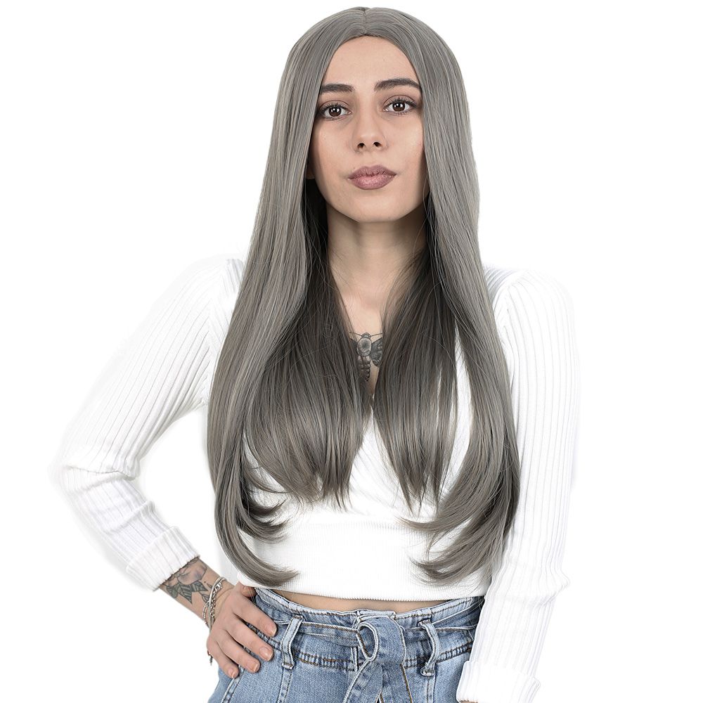 Kanekalon Fiber Synthetic Long Straight Wig / Dark Gray