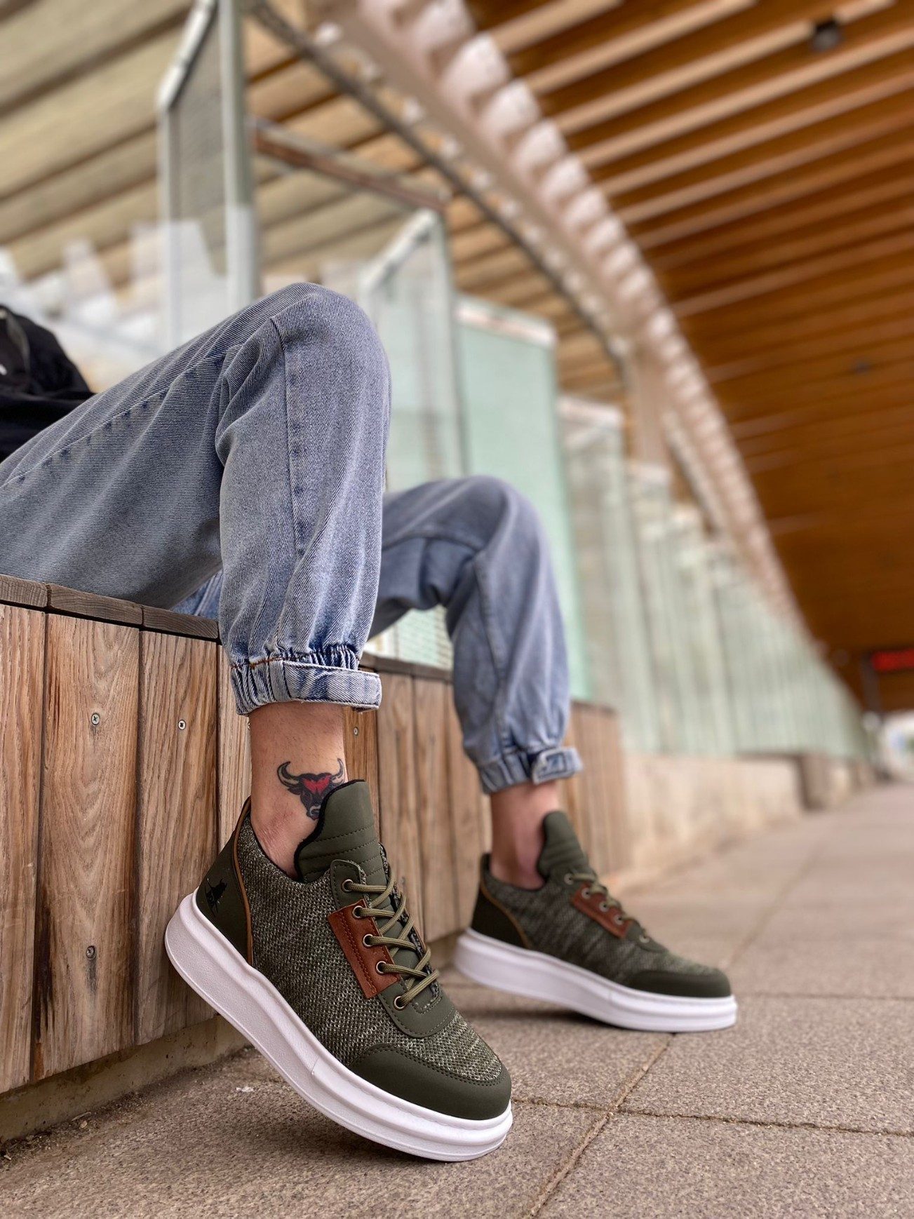 Lace-up Comfortable High Sole Khaki Casual Men's Sneakers