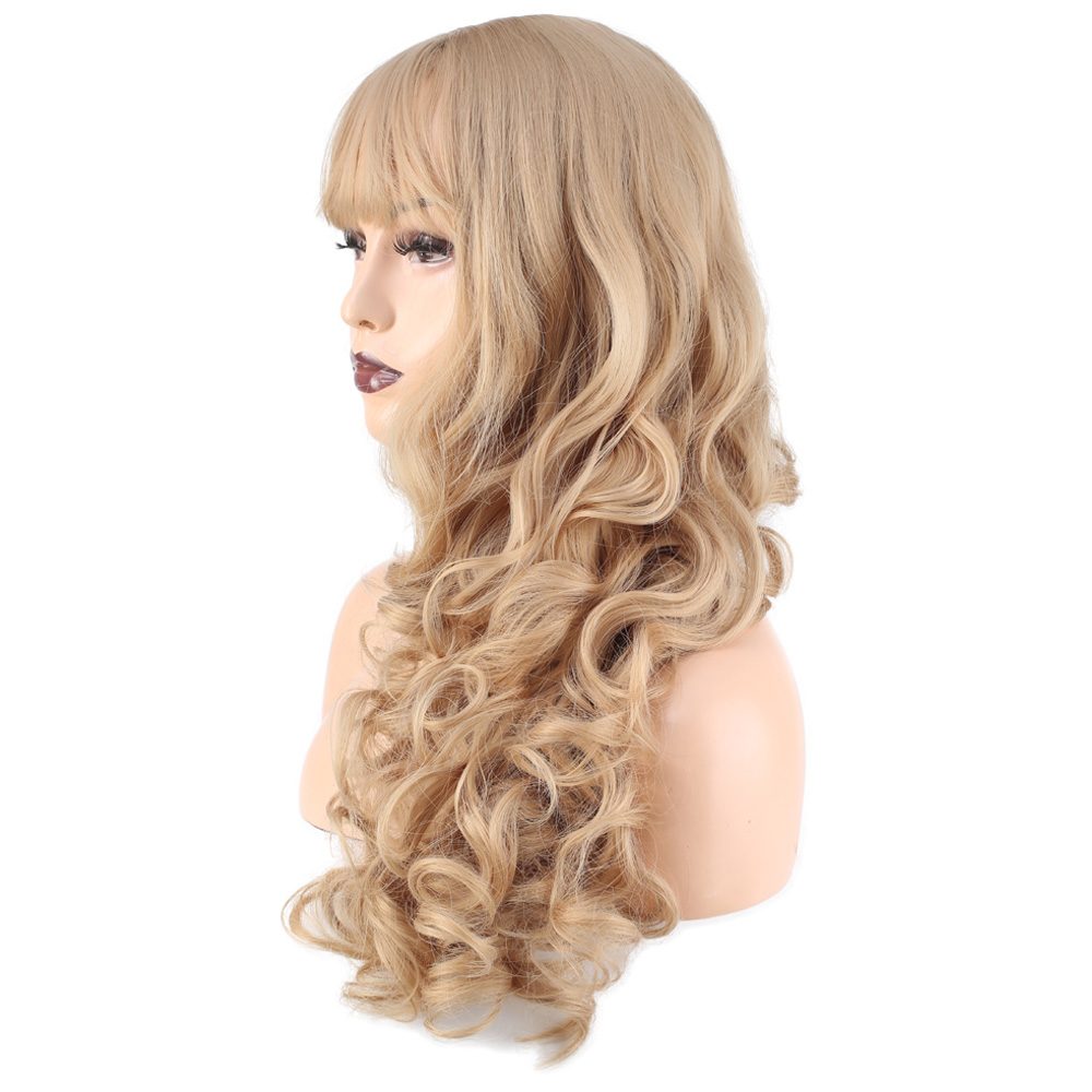 Long Kanekalon Fiber Synthetic Wig with Wavy Custom Bangs / Pumpkin