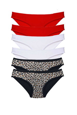 6 Pcs Lycra Women Slip Panties Leopard Red White