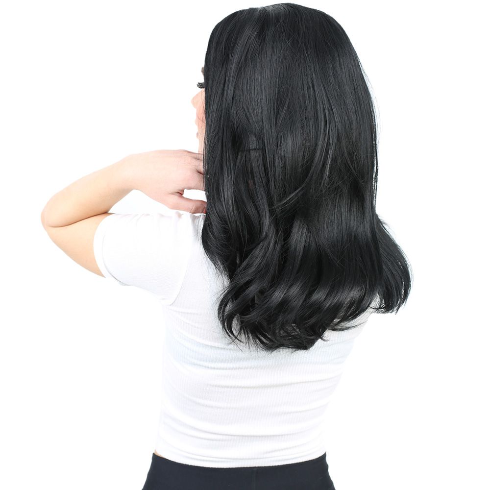 Kanekalon Fiber Synthetic Medium Straight Wig without bangs / Black