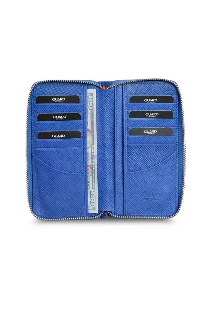 Blue Sack Print Zippered Portfolio Wallet