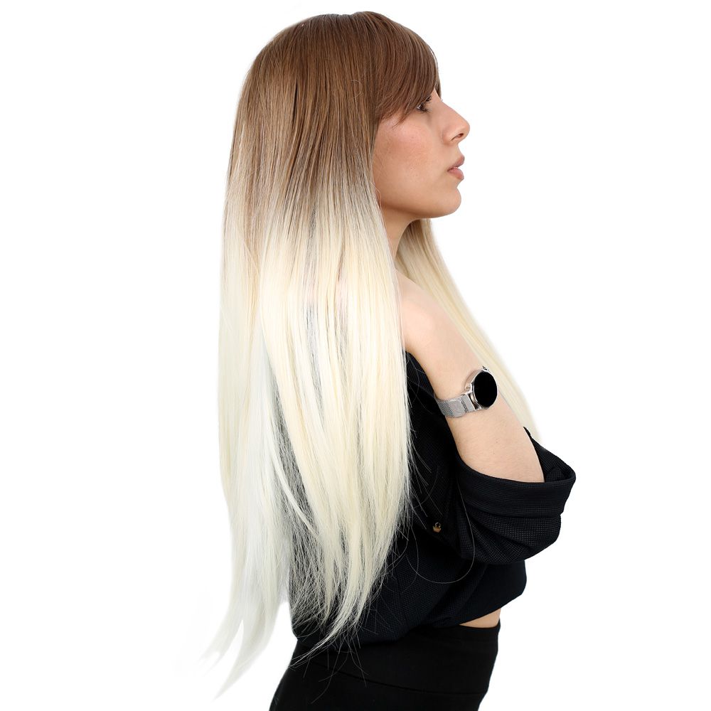 Kanekalon Fiber Synthetic Long Straight Bangs Wig / Auburn / Platinum Ombré