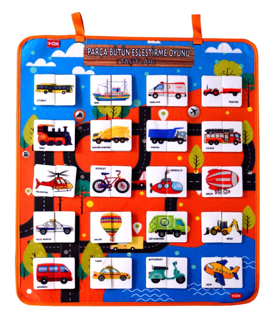 Part Whole Matching Game (Vehicles) Felt Velcro Wall Board , Educational Toys