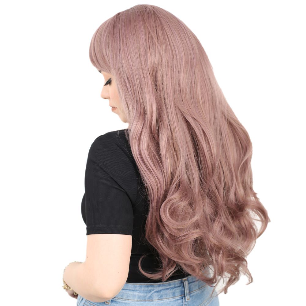 Long Wavy Kanekalon Fiber Synthetic Wig with Special Bangs / Rose Dry