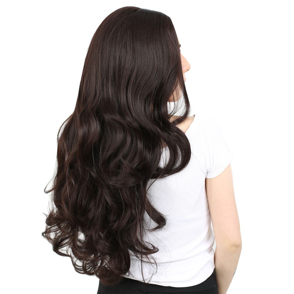 Super Dense Wavy Kanekalon Fiber Synthetic Long Bangs Wig/Dark Brown