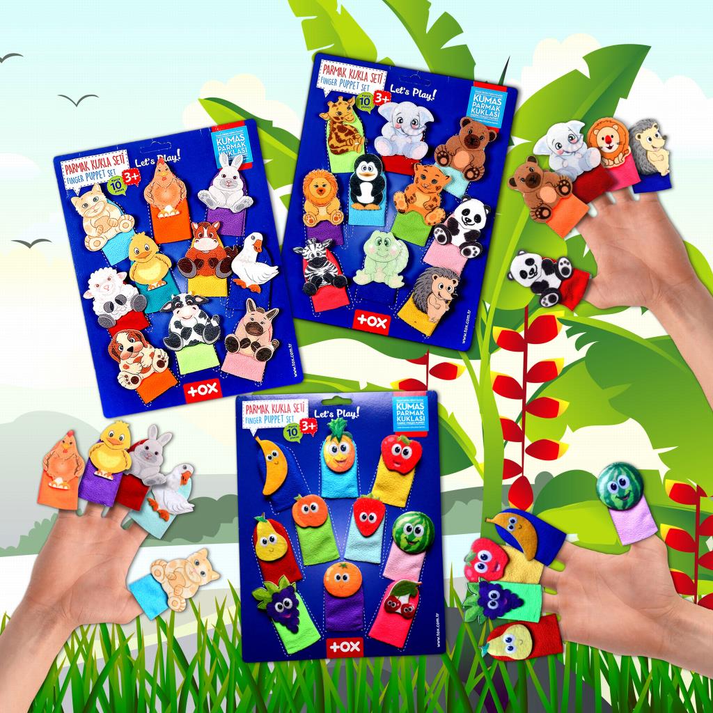 3 Set - 30 Pieces Pets, Wild Animals and Fruits Finger Puppet