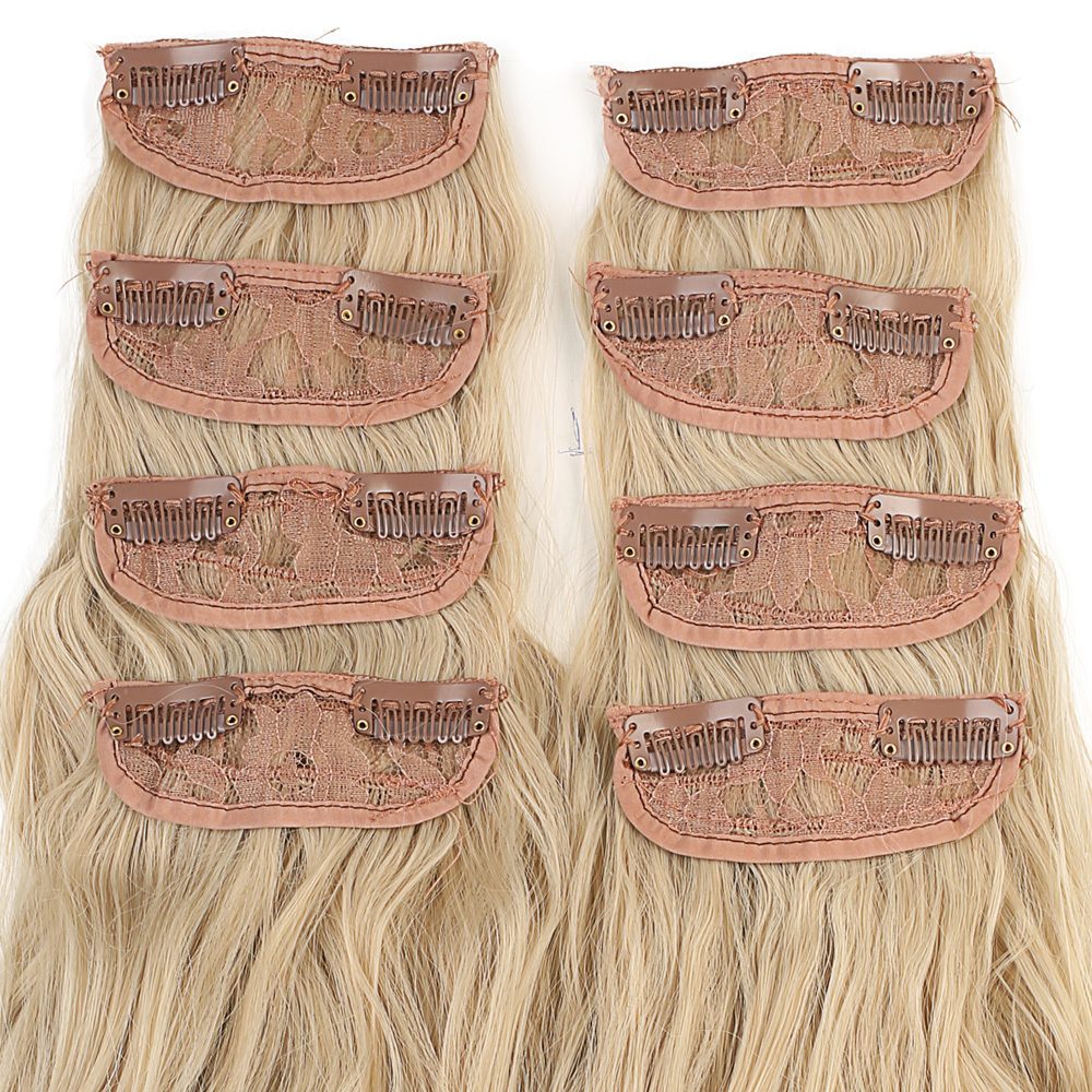 Kanekalon Fiber Synthetic Embossed Wavy 8 Piece Hair Snaps / Auburn White Platinum Highlights