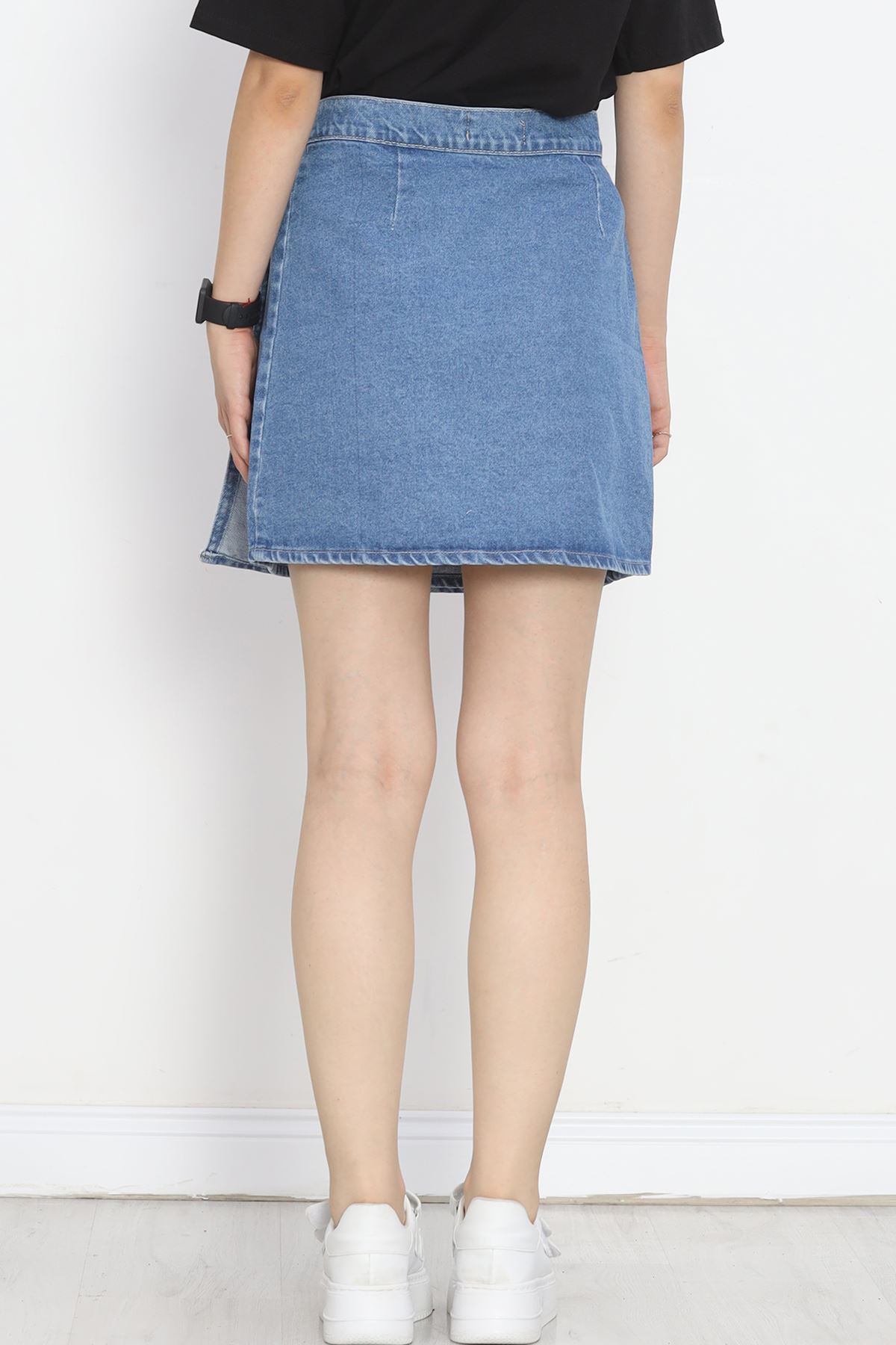 Denim Skirt with Slits Blue