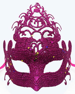 Fuchsia Color Party Mask - Bright Fuchsia Glitter Prom Mask 21x20 cm