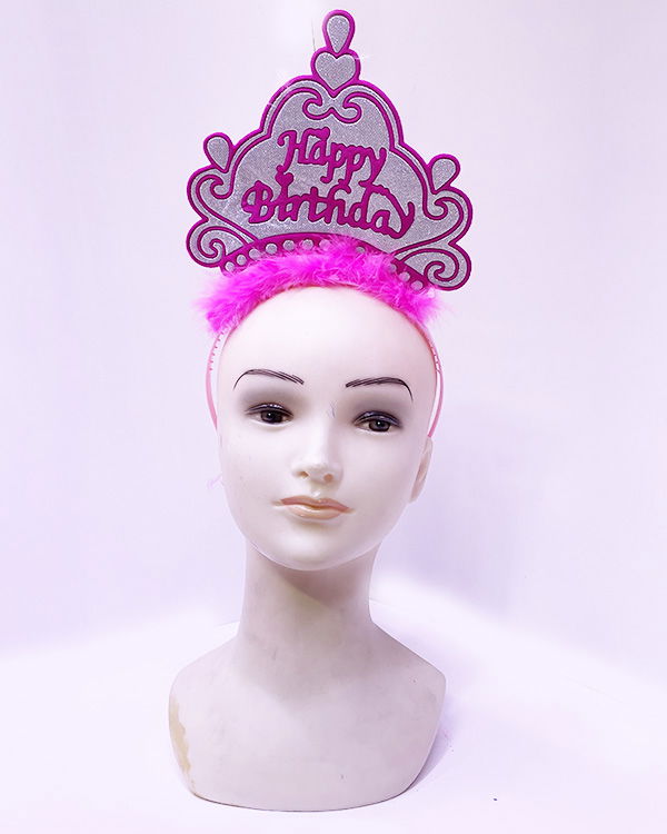 Happy Birthday Neon Pink Color Birthday Crown 24x15 cm