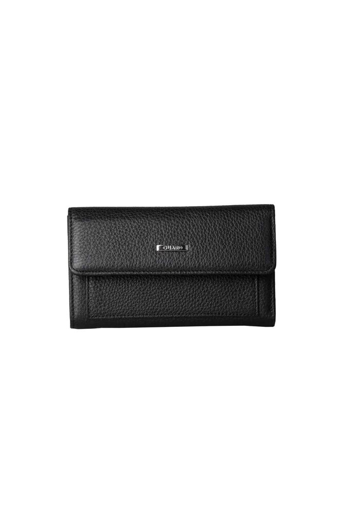 Black Genuine Leather Ladies Wallet with Snap Fastener