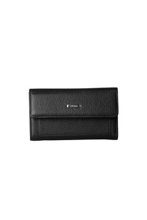 Black Genuine Leather Ladies Wallet with Snap Fastener