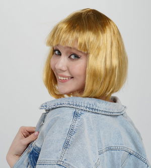 Gold Color Straight Cut Blunt Party Wig Short False Hair