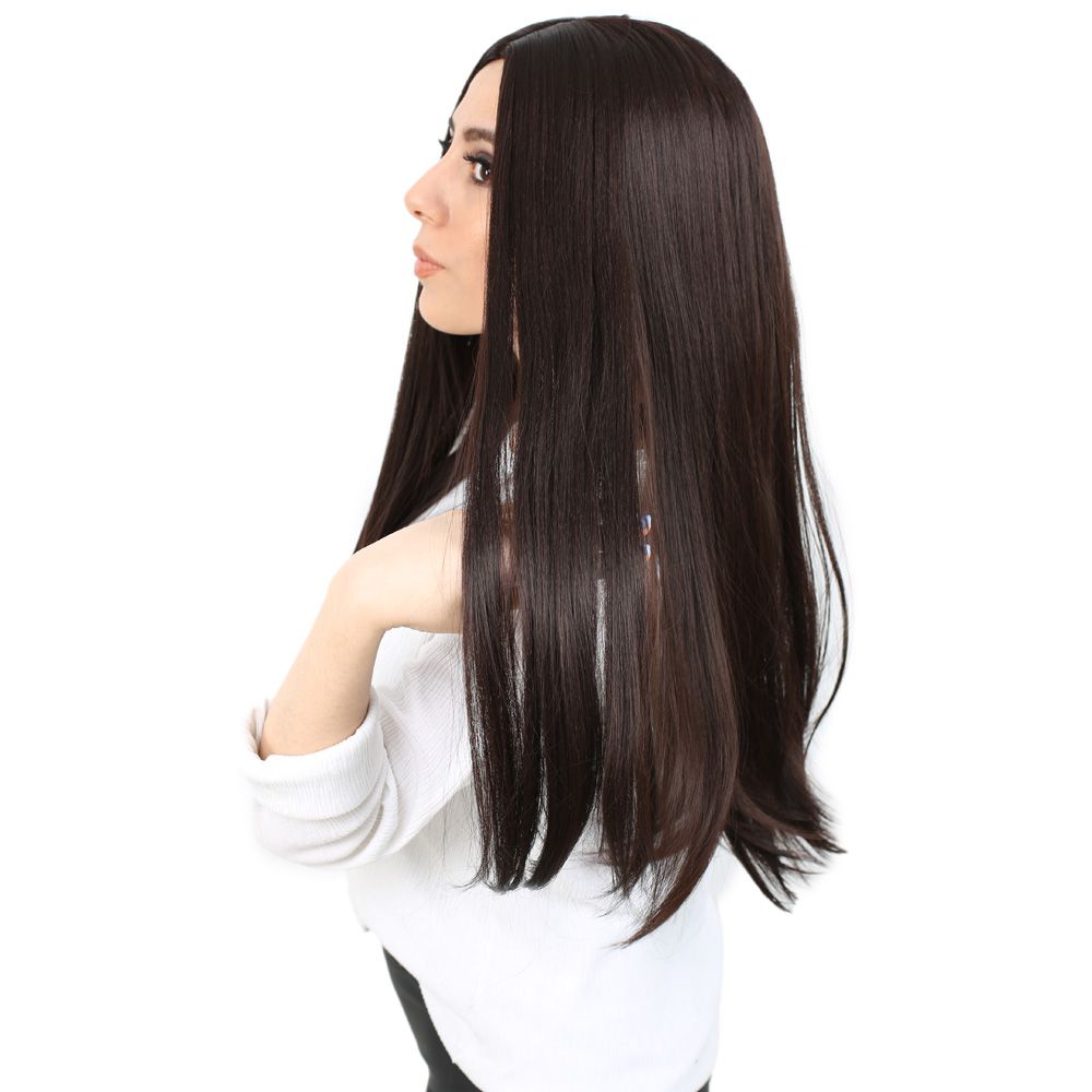 Kanekalon Fiber Synthetic Long Straight Wig / Dark Brown